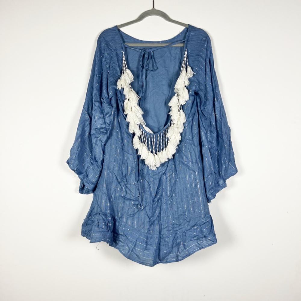 Sundress Indiana Basic Roma Powder Blue & White Metallic Stripe Mini Dress XS/S - Picture 3 of 3